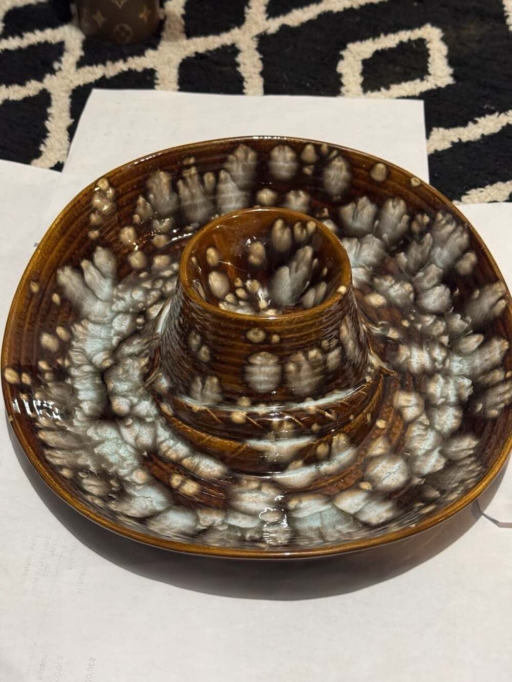 Neuleen Vintage Mid-Century Drip Glaze Ceramic Chip and Dip Server